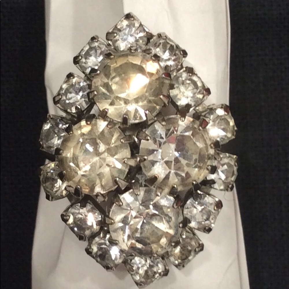 Antique/Vintage Crystal Cocktail Ring Adjustable